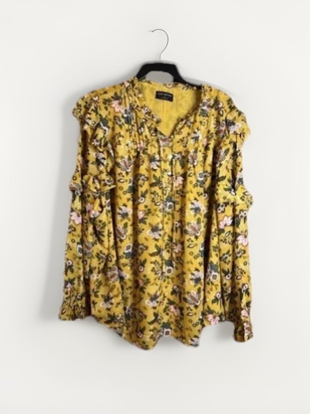 Lane Bryant Yellow Split-Neck Popover Floral Blouse Size 24 Plus Boho